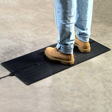 Load image into Gallery viewer, Cozy Products Electric Foot Warmer Mat-Heated Rubber Pad, Small Portable Floor Heater, for Home, Office, Garage, Car Use, 135 Watts, 8 lbs, 36.5" x 16" x 0.25", Black
