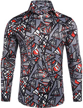 Load image into Gallery viewer, Daupanzees Mens Long Sleeve Fashion Pop Style Design Print Dress Shirt Black
