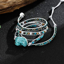 Load image into Gallery viewer, Plumiss Boho Leather Natural Druzy 5 Warps Bracelet Handmade Gemstone Beaded Bracelet Jewelry Collection (Turquoise)
