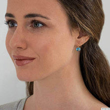 Load image into Gallery viewer, 14K Gold Blue Earrings - 14K Solid Yellow Gold Round Shape Dangle Drop Earrings, 8mm Light Blue Circle Cubic Zirconia CZ Gemstone Jewelry - Simple Handmade Gift for Classy Women

