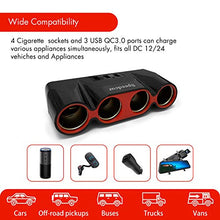 Load image into Gallery viewer, USB Car Charger Splitter Adapter, 120W 12V/24V 4-Socket Cigarette Lighter Adapter with 3pcs USB QC3.0 Car Charger Socket Quick Charge for GPS, Dash Cam, Sat Nav, Phone, iPad
