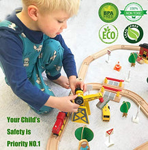Load image into Gallery viewer, 60 Pcs Crane Train Set-Wooden Tracks &amp; Exclusive Crane &amp; Trains- Fits Thomas, Chuggington, Melissa- Gift Packed Toy Railway Kits- Kids Friendly Building Toy for 3+ Years Old Girls &amp; Boys
