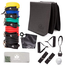 Load image into Gallery viewer, Resistance Bands Home Exercise Equipment - 5 Bands with Handles, Door Anchor, Ankle traps, Cooling Towel, Folding Exercise Mat, Massage Ball, and Carry Bag - Home Gym Workout Bands for Men Women
