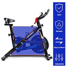 Load image into Gallery viewer, Goplus Indoor Cycling Bike, Adjustable Fitness Exercise Bike with LCD Display, Comfortable Seat Cushion, 5-Position Adjustable Saddle, Stationary Bike for Home and Gym Use (Black + Blue)
