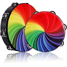 Load image into Gallery viewer, Coloch 2 Pack Wood Radiant Tambourine with Double Row Jingles, Hand Held Drum Reflective Tambourine Percussion Musical Instrument for Kid&amp; Adult, Party, KTV, Church, Music Show, 8 and 10 Inch
