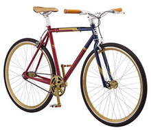 Load image into Gallery viewer, Captain Marvel Single-Speed Fixie Style Bike by Schwinn, Featuring 58cm/Large Steel Stand-Over Frame with 700C Wheels and Flip-Flop Hub, Perfect for Urban Commuting and City Riding, in Red/Blue/Gold
