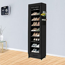 Load image into Gallery viewer, Shoes Rack,10 Tier Tall Shoe Rack - Narrow Shoe Rack with Storage Box,Fabric Covered Shoe Rack,Metal Shoe Rack Organizer,Shoe Racks for Closets,Stackable Shoe Rack,Shoe Stand,Shoe Shelf Storage(Black)
