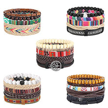 Load image into Gallery viewer, Finrezio 24 Pcs Braided Leather Bracelet Set for Women Men Wristbands Boho Ethnic Tribal Linen Hemp Cords Beads Wrap Bracelets String Handmade Jewelry
