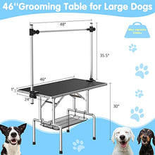 Load image into Gallery viewer, Lyromix Adjustable Pet Large Foldable Dog Grooming Table with Arms, Noose, Mesh Tray, Maximum Capacity Up to 330Lb, 46inch, Black

