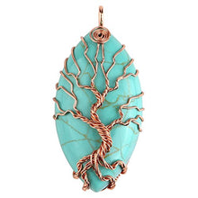 Load image into Gallery viewer, Top Plaza Vintage Copper Tree of Life Wire Wrapped Horse Eye Shape Natural Gemstone Pendant Necklace Chakra Reiki Healing Crystal Jewelry for Women - Synthetic Green Turquoise
