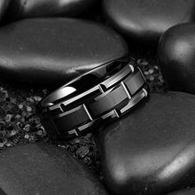 Load image into Gallery viewer, King Will Classic Mens 8mm Black Plated Tungsten Carbide Wedding Band Brick Pattern Brushed Finish(12.5)
