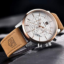 Load image into Gallery viewer, BENYAR Quartz Chronograph Waterproof Watches Business and Sport Design Leather Band Strap Wrist Watch for Men (Brown White)
