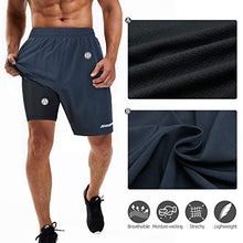Load image into Gallery viewer, Souke Sports Men's Workout Running Shorts Quick Dry Athletic Performance Shorts Black Liner Zip Pockets (Darkgrey,Large)
