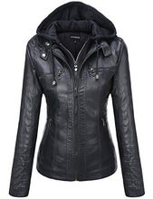 Load image into Gallery viewer, Tanming Women's Womens Hooded Faux Leather Jackets (Large, Black)
