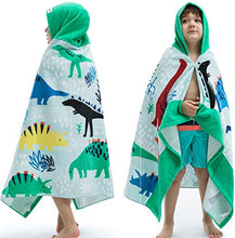 Load image into Gallery viewer, VOOVA &amp; MOVAS Beach Bath Towel with Hood for Kids Toddlers Boys Girls 2 to 7 Years,Oversize Extra Size 50"x30",Super Soft Absorbent Cotton for Bath/Pool/Beach Swim Coverups Bathrobe,Dinosaur Theme
