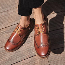 Load image into Gallery viewer, Men's Wingtip Brogue Oxford Sneaker Shoes Genuine Leather Casual Dress Shoes Maroon Brown for Men Footwear Size 13
