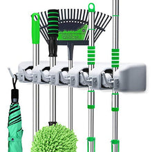 Load image into Gallery viewer, LETMY Broom Holder Wall Mounted - Mop and Broom Hanger Holder - Garage Storage Rack &amp; Garden Tool Organizer - 5 Position 6 Hooks for Home, kitchen, Garden, Tools, Garage Organizing

