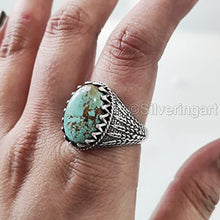 Load image into Gallery viewer, Tibetan Turquoise Ring, Silver Jewelry, 925 Silver Ring, Father's Day, AAA Natural Turquoise, December Birthstone Ring, Heavy Mens Ring, Spiritual Healing Gemstone, Christmas, Signet Mens Ring
