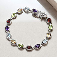 Load image into Gallery viewer, 925 Sterling Silver Gemstone Link Tennis Bracelet Platinum Plated Oval Peridot Amethyst Topaz Citrine Garnet 7.25" Ct 6.8
