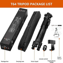 Load image into Gallery viewer, 64-inch Tripod, Ultra Stable Aluminum Tripod Stand for Camera &amp; Cell Phone with Phone Tripod Mount and Remote Shutter, Ideal for Videos, Vlogs and Social Media Live - Black
