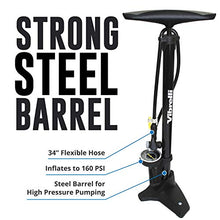 Load image into Gallery viewer, Vibrelli Bike Floor Pump with Gauge - High Pressure 160 PSI - Presta Valve Bike Pump Automatically Switches to Schrader - Bicycle Pump Comes with Glueless Puncture Kit
