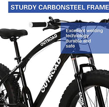 Load image into Gallery viewer, PanAme 26 inch Fat Tire Mountain Bike, High-Carbon Steel Frame, 21-Speed, Disc Brake and Shock Absorber Fork, Black
