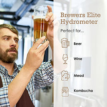 Load image into Gallery viewer, Brewer's Elite Hydrometer &amp; Test Jar - for Home Brew Beer, Wine, Mead and Kombucha - Deluxe Triple Scale Set, Hardcase and Cloth - Specific Gravity ABV Tester
