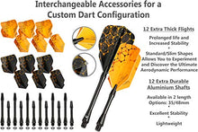 Load image into Gallery viewer, CC-Exquisite Professional Steel Tip Darts Set - 6 x 22g Brass Barrels with 12 Flights Standard/Slim, 12 Aluminum Shafts 35/48mm, 12 O-Rings, Dart Tool, Dart Sharpener and Case (Black &amp; Gold)
