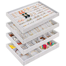 Load image into Gallery viewer, Mebbay Stackable Velvet Jewelry Trays Organizer, Jewelry Storage Display Trays for Drawer, Earring Necklace Bracelet Ring Organizer, Set of 4 (Grey)
