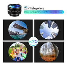 Load image into Gallery viewer, Cell Phone Camera Lens Kit,6 in 1 Universal +0.62x Wide Angle &amp;25x Macro +235°Fisheye +Phone Holder -Shutter Remote+Tripod for iPhone X/8/7/6/6s plus Samsung Android &amp; phone
