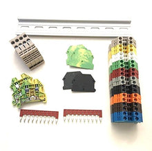 Load image into Gallery viewer, Dinkle UL Every Color DIN Rail Terminal Block Kit 20 DK2.5N 12 AWG Gauge 20A 600V Ground DK4N-PE Jumper DSS2.5N-10P End Covers End Brackets
