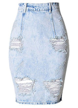 Load image into Gallery viewer, chouyatou Women's Retro High-Waist Boyfriend Ripped Holes Denim Skirt (Large, Light Blue)
