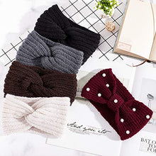 Load image into Gallery viewer, Whaline 5 Pieces Knit Headbands Winter Ear Warmers, 4 Elastic Turban Head Wraps and 1 Pearl Crochet Hair Band, Hair Scrunchies Scarves for Women Girls (Autumn&amp;Winter Colors)
