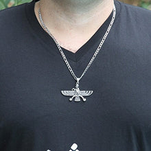 Load image into Gallery viewer, Asoodehdelan Large Double Sided Antique Silver Pt Farvahar Necklace Iranian Gift Persian Iran Faravahar Chain (24" Chain)
