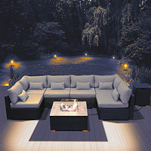 Load image into Gallery viewer, DINELI Patio Furniture Sectional Sofa with Gas Fire Pit Table Outdoor Patio Furniture Sets Propane Fire Pit (Light Gray-Square Table)
