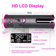 Load image into Gallery viewer, Fezax Cordless Auto Hair Curler, Automatic Curling Iron with LCD Display Adjustable Temperature &amp; Timer, Portable Rechargeable Rotating Ceramic Barrel Curling Wand Fast Heating for Hair Styling
