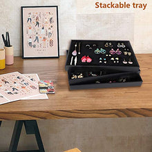 Load image into Gallery viewer, Mebbay Stackable Velvet Jewelry Trays Organizer, Jewelry Storage Display Trays with Full Artificial Leather Cover for Drawer, Earring Necklace Bracelet Ring Organizer, Set of 3 (Black)
