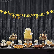 Load image into Gallery viewer, Shiny, Happy New Year Banner Gold - No DIY, 10 Feet | Foil Script New Years Eve Banner for New Years Eve Party Supplies 2023 | New Years Banner for Happy New Year Decorations 2023 | New Years Backdrop
