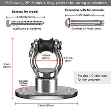 Load image into Gallery viewer, BeneLabel Permanent Antirust Stainless Steel Heavy Duty Swing Hanger 1200LB Capacity, Bearing Swing Hook 360° Rotation, 2 Wood Screws, 2 Expansion Bolts, Yoga Hammock Chair Sandbag, Swing Set
