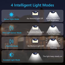 Load image into Gallery viewer, Solar Lights Outdoor, 188 LED Solar Motion Sensor Security Lights with 4 Lighting Modes and 270° Wide-Angle, IP65 Waterproof Wireless Solar Wall Light for Front Door, Garden, Garage, Pathway(2 Pack)
