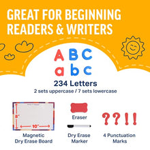 Load image into Gallery viewer, Inspired Thinkers Magnetic Letters - 240-Piece Alphabet Magnets for Kids w/ Foam Uppercase &amp; Lowercase Letters, Double-Sided Dry Erase White Board - Classroom Supplies
