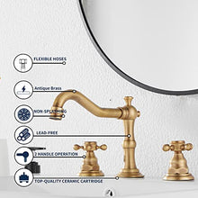 Load image into Gallery viewer, GGStudy 8 inch 2 Handles 3 Holes Widespread Bathroom Sink Faucet Antique Brass Bathroom Vanity Faucet Basin Mixer Tap Faucet Matching Metal Pop Up Drain with Overflow
