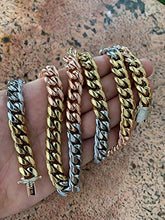 Load image into Gallery viewer, Tri Color Cuban Chain Or Bracelet - Heavy 12mm with Diamond Clasp- Mens Miami Cuban - Yellow Rose &amp; White Gold Over Stainless Steel (20" Chain)
