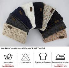 Load image into Gallery viewer, Women Winter Warm Headband Fuzzy Fleece Lined Thick Cable Knit Head Wrap Ear Warmer Black &amp; Beige
