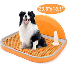 Load image into Gallery viewer, HIPIPET Puppy Dog Potty Tray 23.6''X18.1''X1.9'' Puppy Pad Holder with Removable Post and Wall Cover for Cats and Dogs Toilet (Orange)
