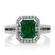 Load image into Gallery viewer, Gem Stone King 925 Sterling Silver Green Simulated Emerald Women's Wedding Engagement Ring (2.78 Ct Emerald Cut (Size 9)
