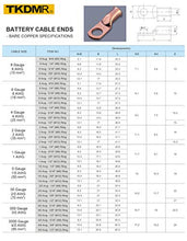 Load image into Gallery viewer, TKDMR 10pcs 1/0 AWG-3/8" Battery Lugs,Battery Cable Ends,Heavy Duty Copper Wire Lugs,Tubular Ring Terminals,AWG Crimp Wire Ring Lugs,Battery Terminal Connectors with 3:1 Heat Shrink Tubing
