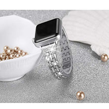 Load image into Gallery viewer, Secbolt Bling Bands Compatible with Apple Watch Band 38mm 40mm 41mm Women iWatch SE Series 7 6 5 4 3 2 1, Dressy Jewelry Metal Wristband Strap Diamond Rhinestone, Silver
