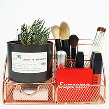 Load image into Gallery viewer, Yarlung Mesh Rose Gold Desk Organizer with 5 Compartments and Sliding Drawer, Multifunctional Office Supplies Holder, Desk Accessories Collection for Women and Men
