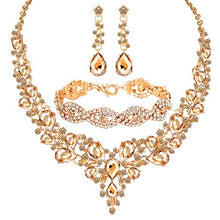 Load image into Gallery viewer, 3 Pack Bridal Austrian Rhinestone Crystal Necklace Link Bracelet and Teardrop Dangle Earrings Jewelry Set Gifts fit with Wedding Dress Party
